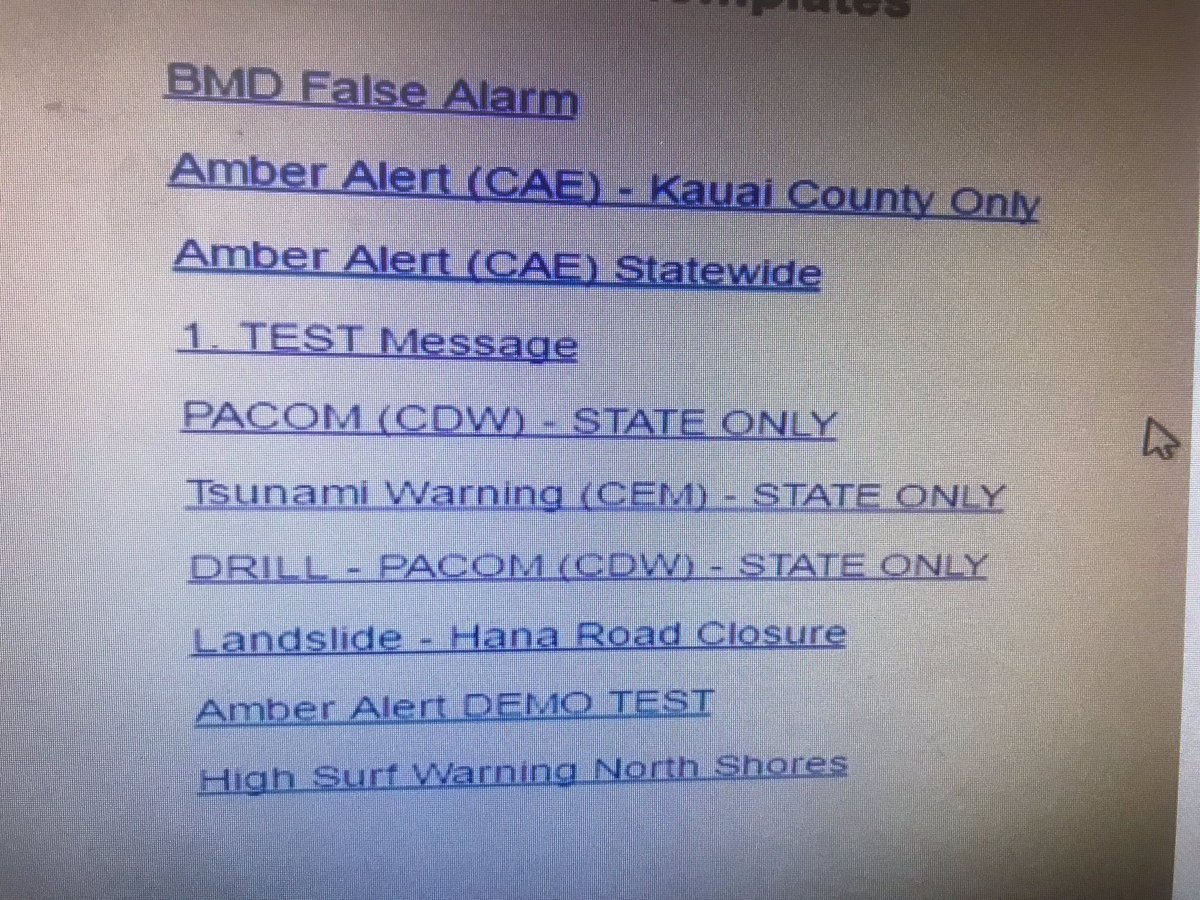 Hawaii Emergency Management alerts screen