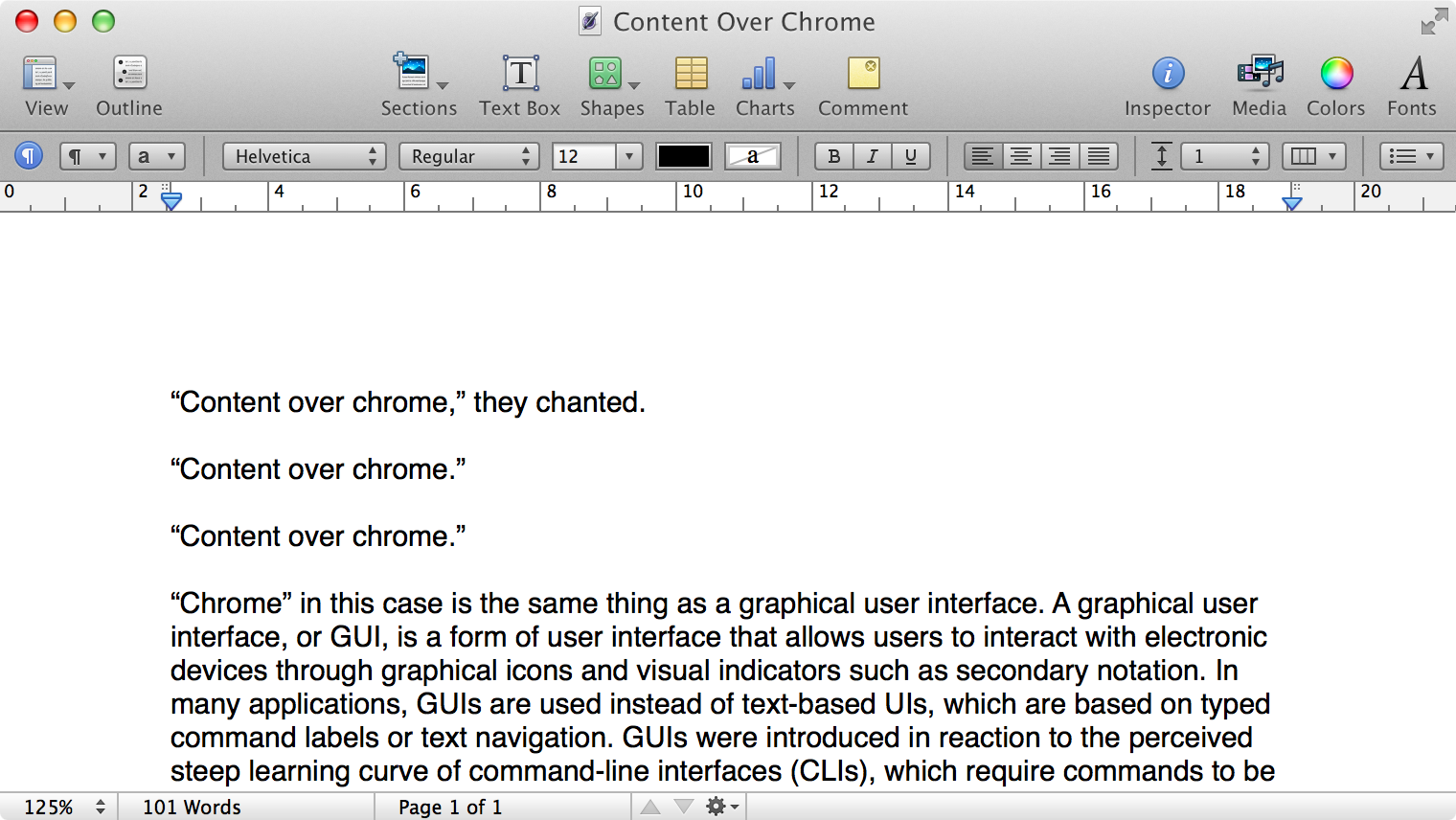A screenshot of Pages running under Mac OS X Lion